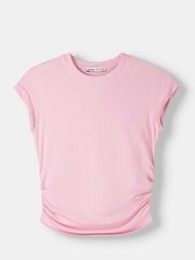 Bershka Light Pink Short Sleeve Ruched Crop Top